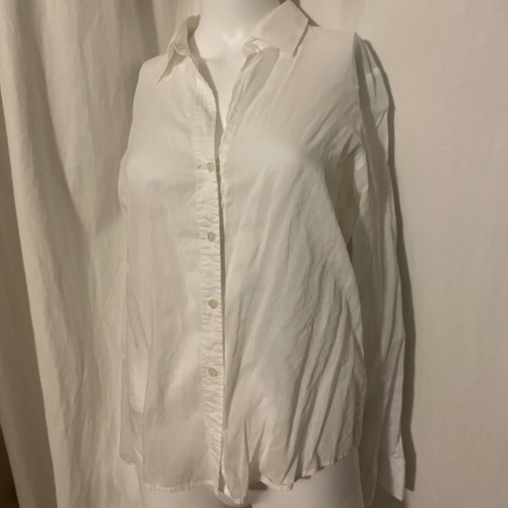 THEORY White Lightweight Oxford with Button Tab Sleeve Size Medium